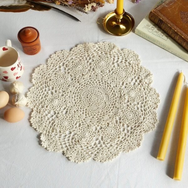 Alternative view of Handmade Round Crochet Tablecloth Beige