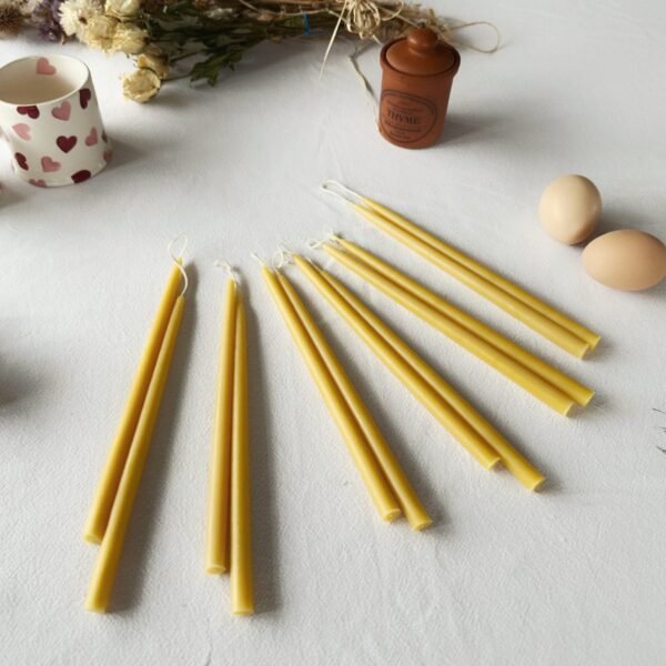 Alternative view of Pure Beeswax Thin Taper Candles (x3 Pairs)