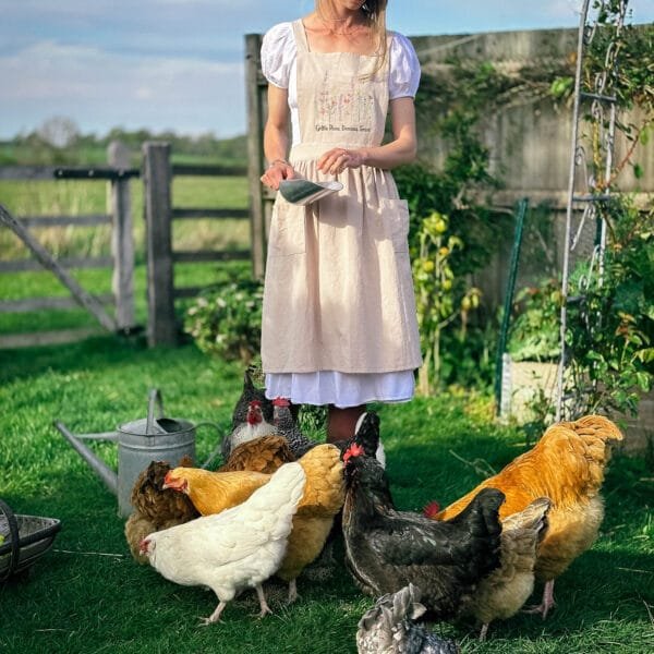 Embroidered Full of Grace Catholic Linen Apron Dress