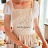 Embroidered Full of Grace Catholic Linen Apron Dress
